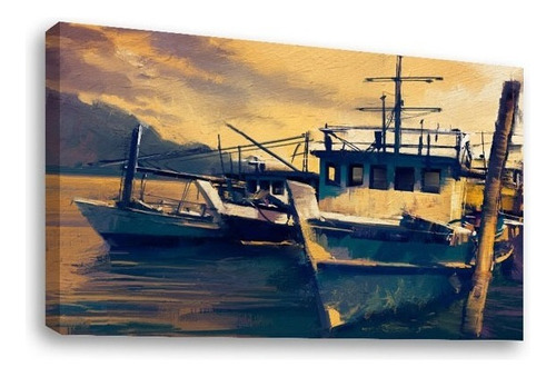 Cuadros Abstractos Tipo Oleo En Canvas Artistíco Color Barcos-en-el-mar-atardecer-pintura (1)