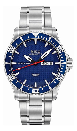 Reloj Mido Automatic Ocean Star Captain Iv M0114301104102 Color de la malla Plateado Color del bisel Azul Color del fondo Azul