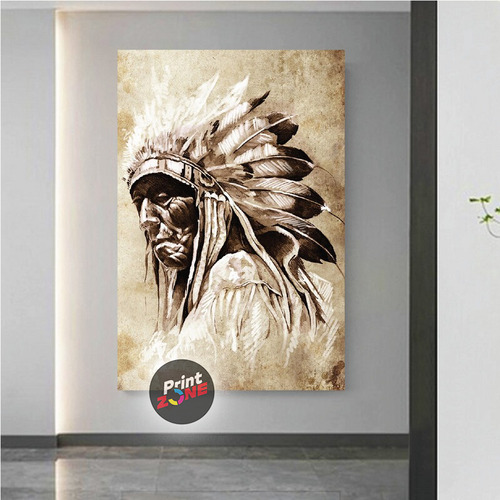 Cuadro Hombre Nativo Americano Indio Canvas Grueso 90x60 Color Multicolor