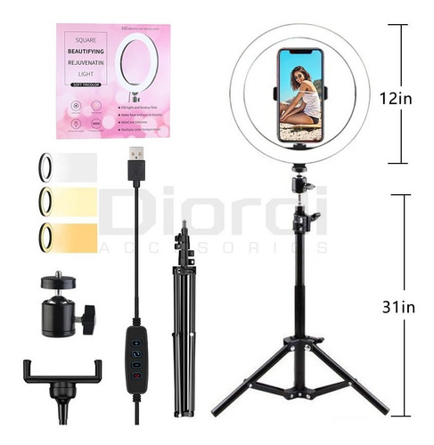 Imagen 1 de 8 de Kit Anillo Aro Luz Led 30cm Iluminación Video Profesional