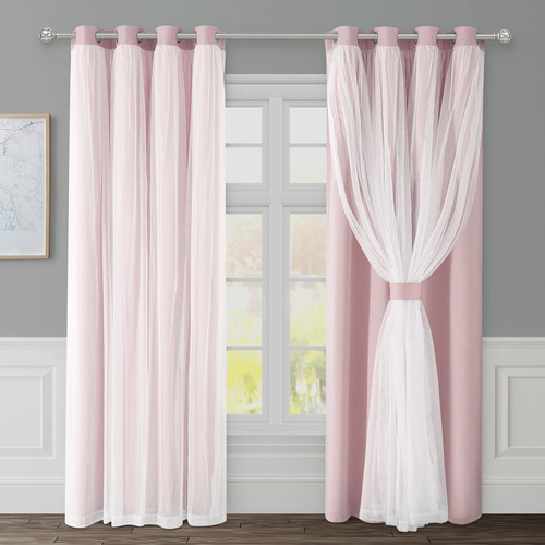 Homeideas Cortinas De Doble Capa Color Rosa, Cortinas Opacas