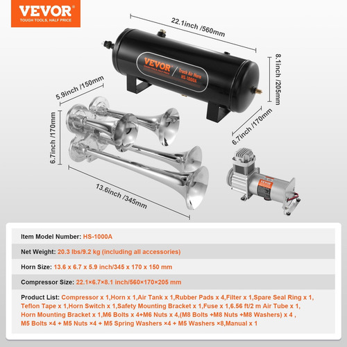 Kit Bocinas Tren Aire 4 Trompetas 150db 12v 160psi 10lt