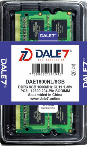 Memória Dale7 Ddr3l 8gb 1600 Mhz Notebook 1.35v Kit C/100