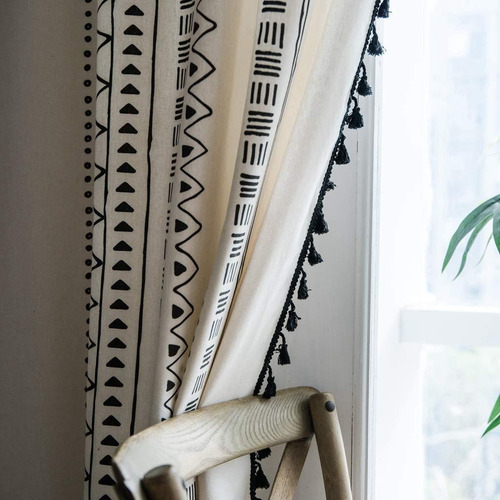 Cortinas De Ventana De Algodón Linentassel Negro Bolsillo Bo