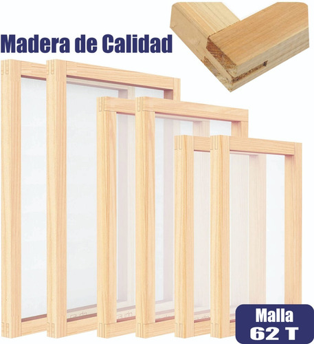 Marco Para Serigrafía 40x50 Cm Malla Blanca 62t Madera 1 1/2