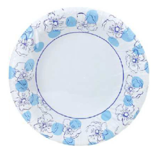Platos Hondos Descartables Cartón Flores Azules 473ml (50u)