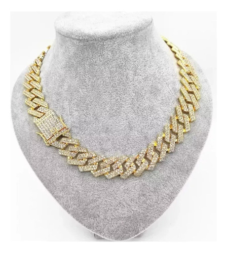 ' Collar Hombre Cadena Cubana Diamante Oro Plata 20cm