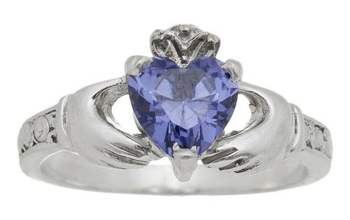 Anel Solitário Claddagh Pedra Azul Anil Prata 925 Kl