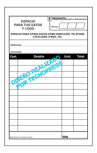 500 Presupuestos - Nota Pedido - Comprobante - Tamaño 11x17