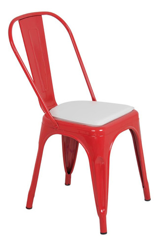 Cadeira Iron Tolix Design Industrial Com Almofada Cor Vermelho - Almofada Branca