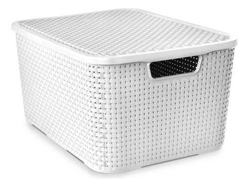 Caja Cesto Canasto Organizador Rattan 7lts Tapa - Blanco