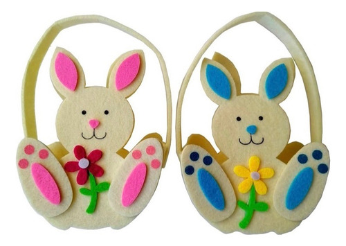 2 Cestas Con Muñeco Conejito Porta Huevos De Pascua Fieltro