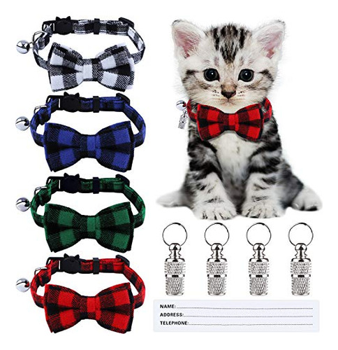 4 Pack Plaid Cat Collars Quick Release Cat Collar With ...