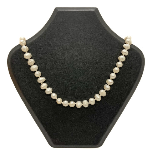 Collar De Perlas Cultivada Gancho Baño Oro 50 Cm 