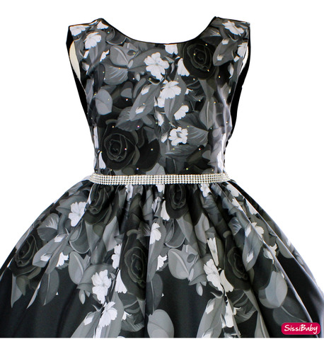 Vestido Infantil Preto Floral Festa Social Formatura Baile