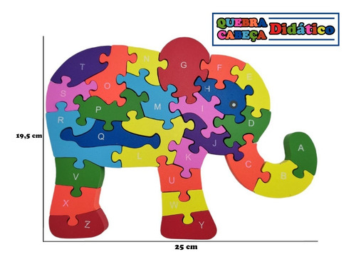 Quebra-cabeçá Didático Elefante - Alfabeto E Números Até 26