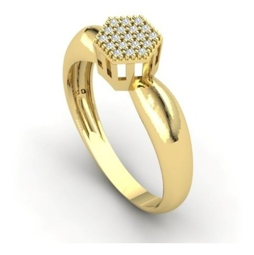 Anel Chuveiro Hexágono Em Ouro 18k Cravejado Com Zircônias