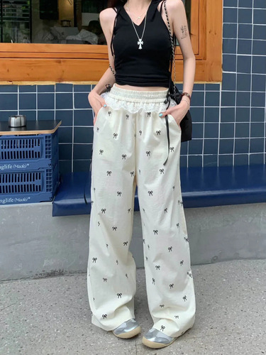 Mz Pantalones Casuales De Pierna Ancha Con Cintura Elástica