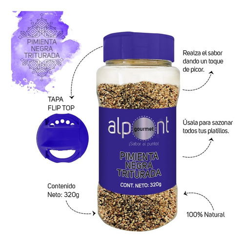 Alpont Pimienta Negra Triturada 320 Gramos 2 Piezas