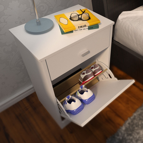 Imagen 5 de 10 de Mesa De Luz Mesita Con Botinero De Melamina Con Cajón
