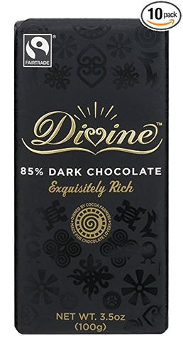 Divina Barra De Chocolate, 85% De Chocolate Negro, 3,5 Onzas
