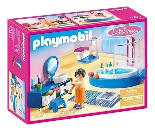 Playmobil Baño Completo 1 Figura Padre +50 Accesorios 70211 Baño Completo