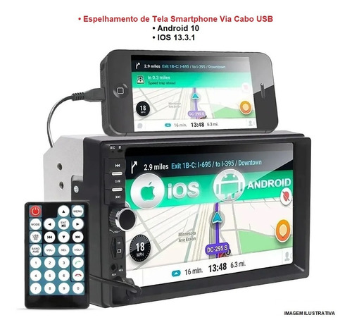 Central Multimídia Mp5 2din Bluetooth Usb Espelhamento Fm Sd