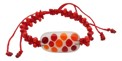 Pulsera Tejida Chaquiron Lunares Rojos Diámetro 7 Cm Largo 15 Cm