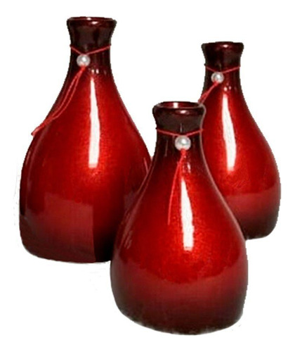 Trio Vasos Garrafas Belly Em Cerâmica Sala Decor - Red Glow