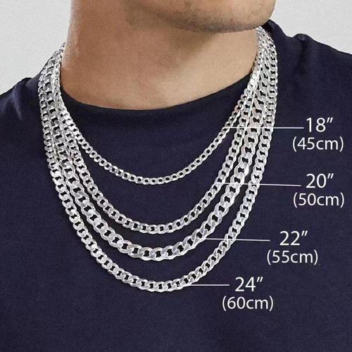 Collar Cadena Estilo Cubano Unisex Plata 925 Regalo Joyería