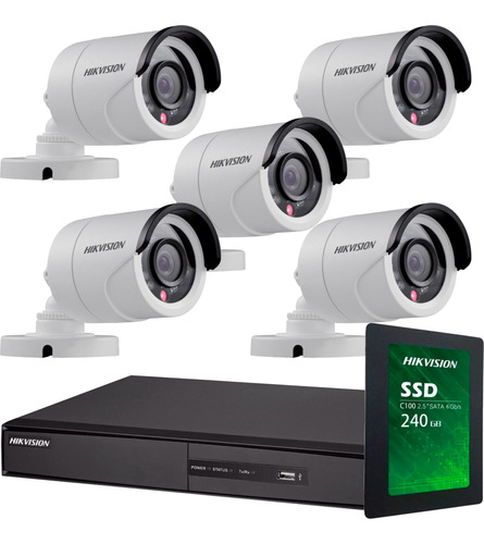 Kit Seguridad Hikvision Hd Dvr 8 + 1 Tb + 5 Camaras