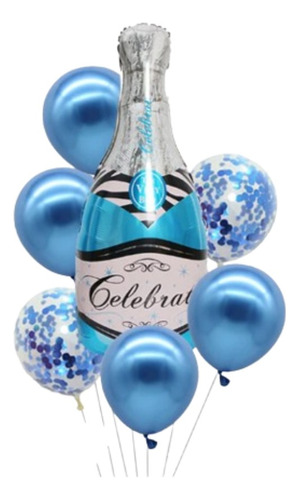 Juego De Globos Botella Champaña Azul