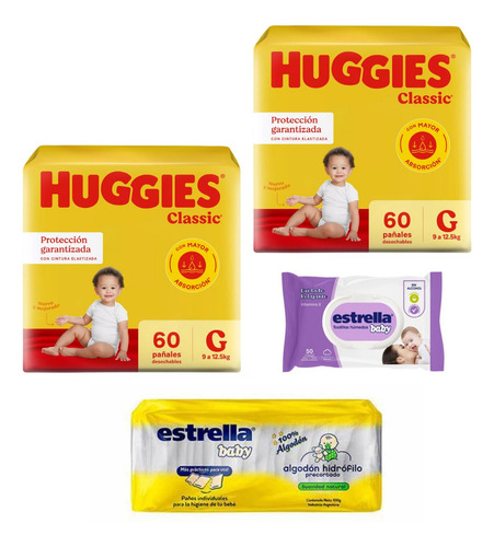 2 Paquet Huggies Class Ahorro Grande X60u Mas Regalito¡¡¡¡¡ Grande (g) Sin Género