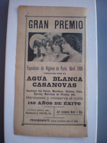 Antigua  Publicidad Año 1906 De Agua Blanca Casanovas