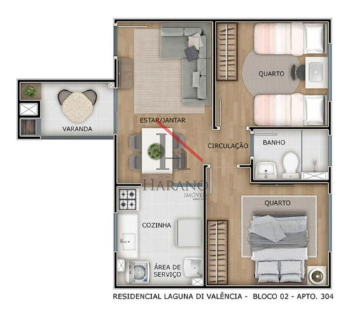 Imagem 4 de 4 de Apartamento Padrão Com 2 Quartos No Laguna Di Valência - 586635-v