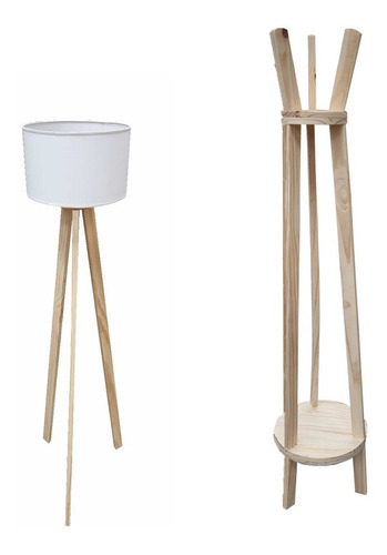 Imagen 1 de 6 de Lampara Tripode Nordico+perchero Pie Natural Mundopino