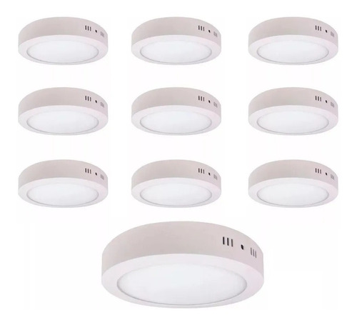 Pack 10 Foco Led Plafon Redondo 6w Panel Sobrepuesto Fria