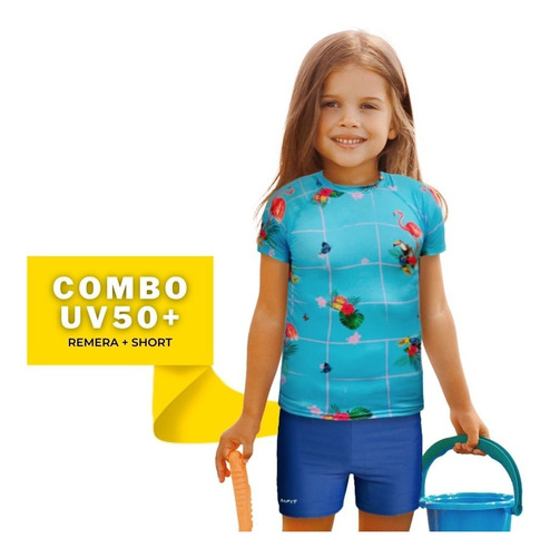 Remera Proteccion Uv Safit + Short Baño Natacion Niño Juveni