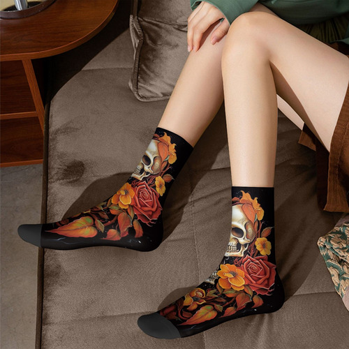 1 Par De Calcetines Redondos Unisex Con Estampado De Dos Cal