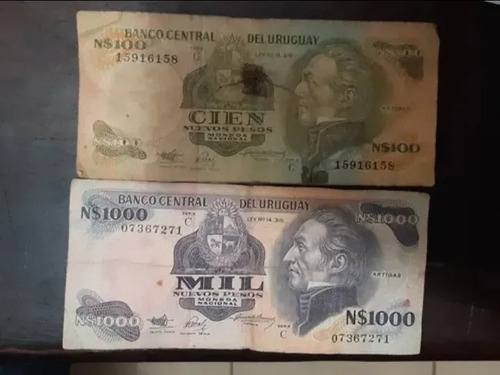 Imagen 1 de 2 de 100 Y 1000 Pesos Nuevos Uruguayos