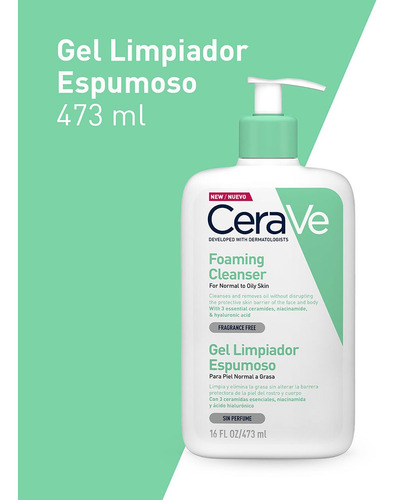 Gel Limpiador Espumoso Cerave Piel Normal A Grasa 473 Ml