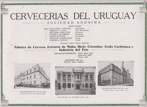 1930 Hoja Publicidad Cervecerias Del Uruguay Con Fotografias
