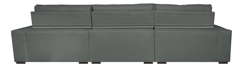 Sofá Austin 3,22m Retrátil, Reclinável com Molas no Assento e Almofadas, Suede Cinza Cama inBox