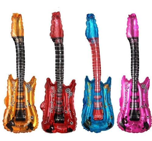 Imagen 1 de 5 de Pack 4 Globos Metalizados Guitarras Fiesta Cumpleaños