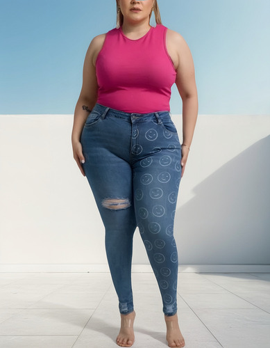 Pantalon De Mezclilla Dama Estampado Eskinny Talla Extras