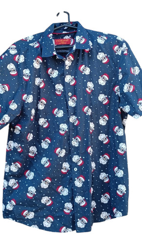 Camisa Manga Corta Usada. Talle L. Primark. Diseño Navidad (Usado)
