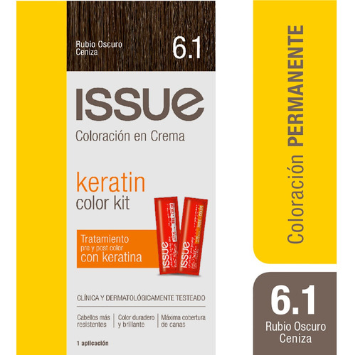  Issue Kit Tintura En Crema Keratin Color Tono 6.1 rubio oscuro ceniza