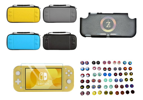 Protector Z Zelda + Estuche + Vidrio + 2 Grips Switch Lite