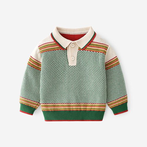 Suéter De Punto Con Cuello De Polo Para Niños Estilo Coreano