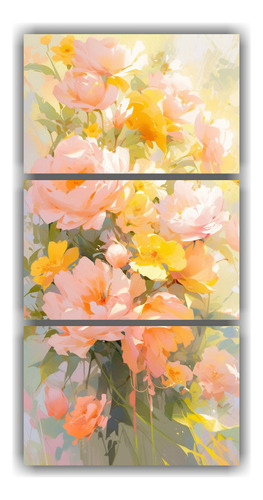 90x180cm Set 3 Cuadros Vida A Yellow And Pink Colors Flores